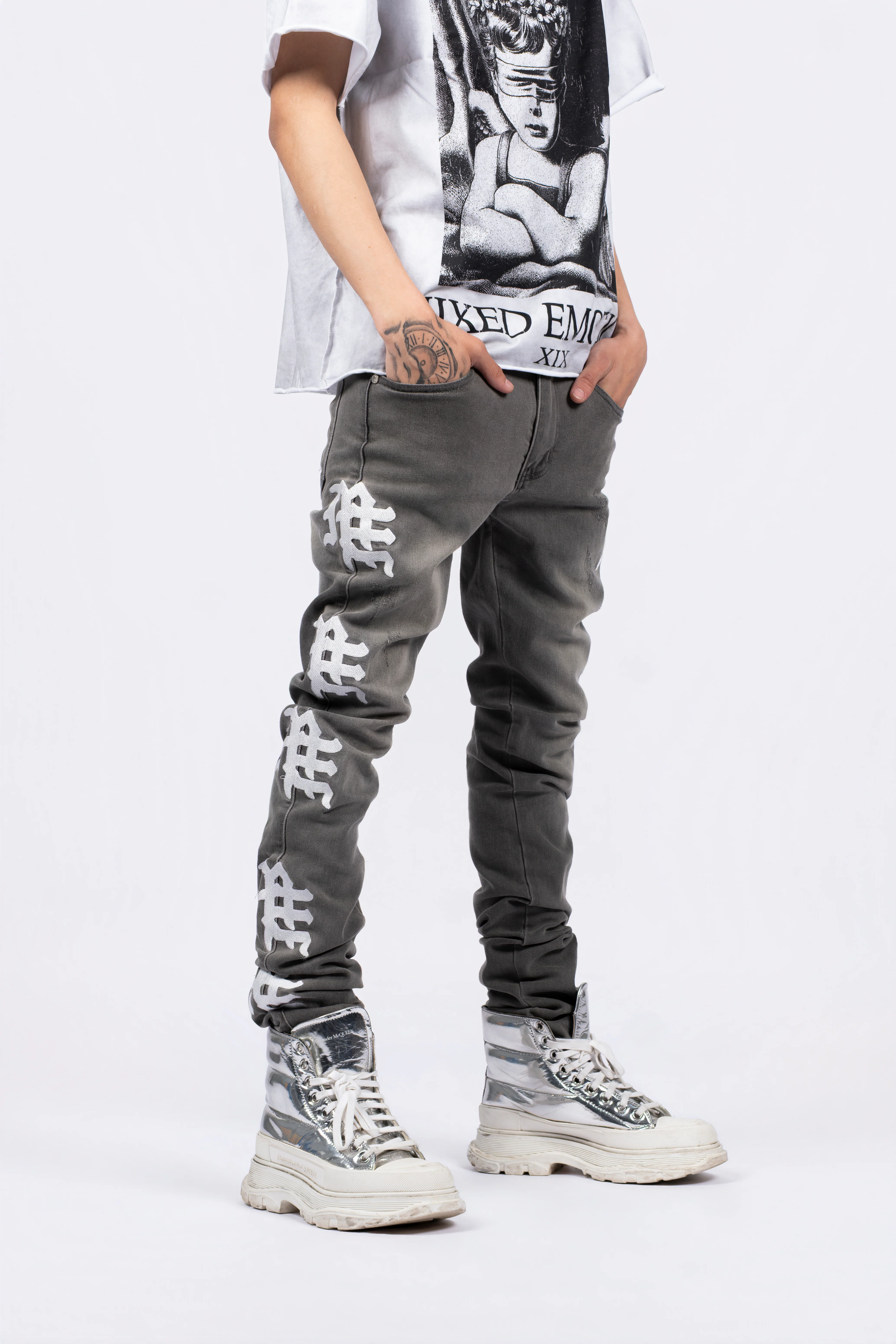 ‘Ash’ Grey Monogram Denim - Image 4
